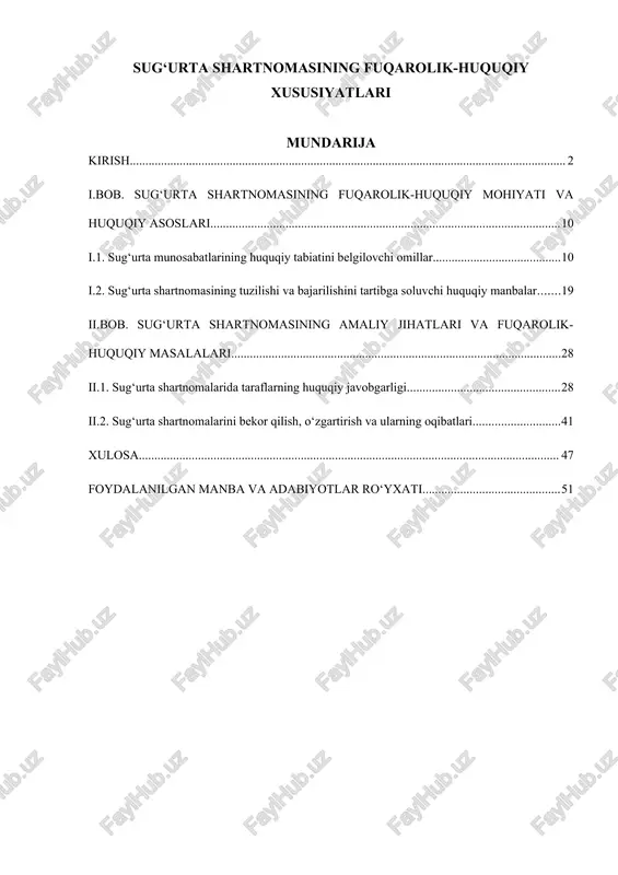 sug‘urta shartnomasining fuqarolik-huquqiy xususiyatlari — DOC