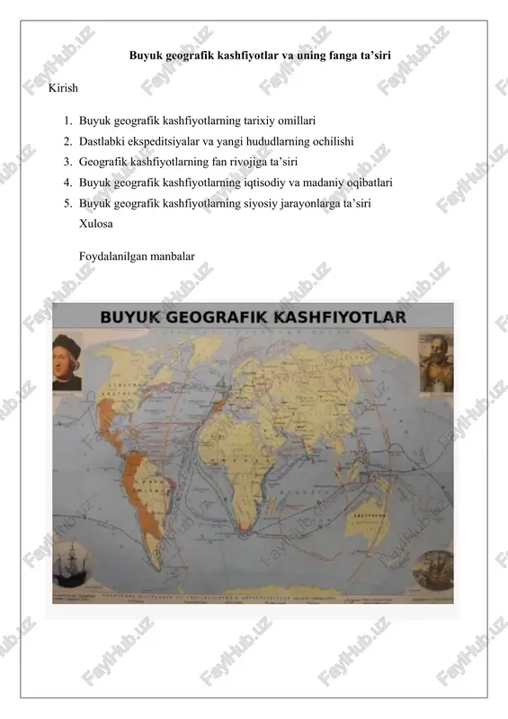 buyuk geografik kashfiyotlar va uning fanga ta’siri — DOCX