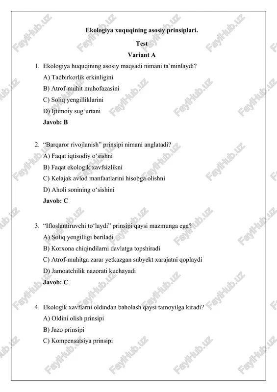 ekologiya xuquqining asosiy prinsiplari — DOCX
