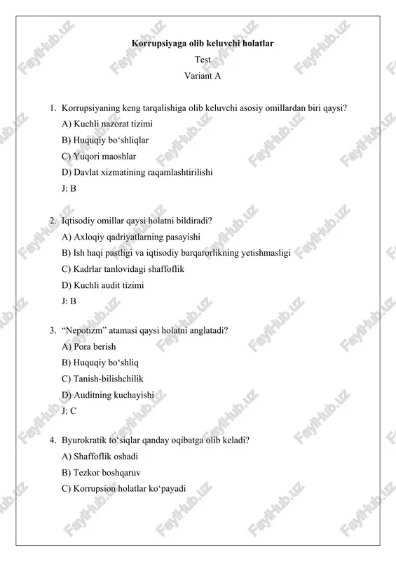 korrupsiyaga olib keluvchi holatlar — DOCX