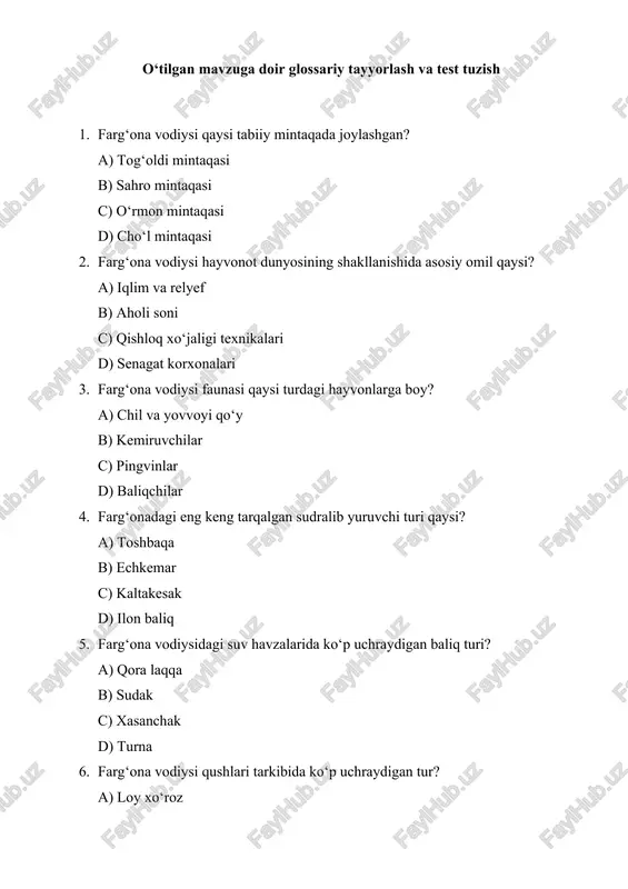 glossariy tayyorlash va test tuzish — DOCX