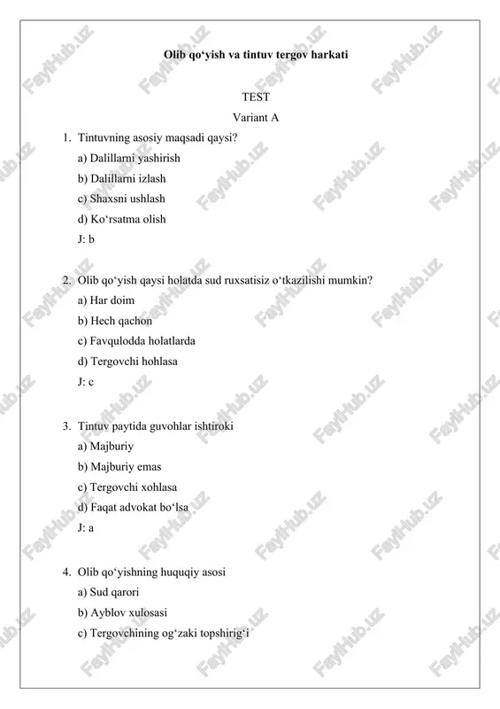 olib qo‘yish va tintuv tergov harkati — DOCX
