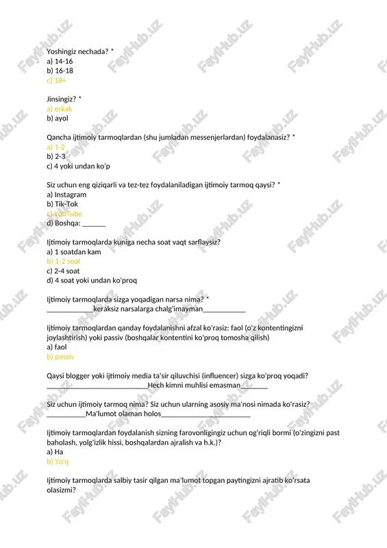 sotsial tarmoq hisobi — DOCX