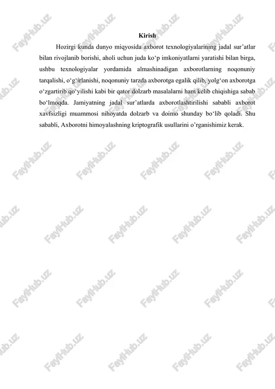 axborotni kriptografik himoyalash usullarining tahlili — DOCX
