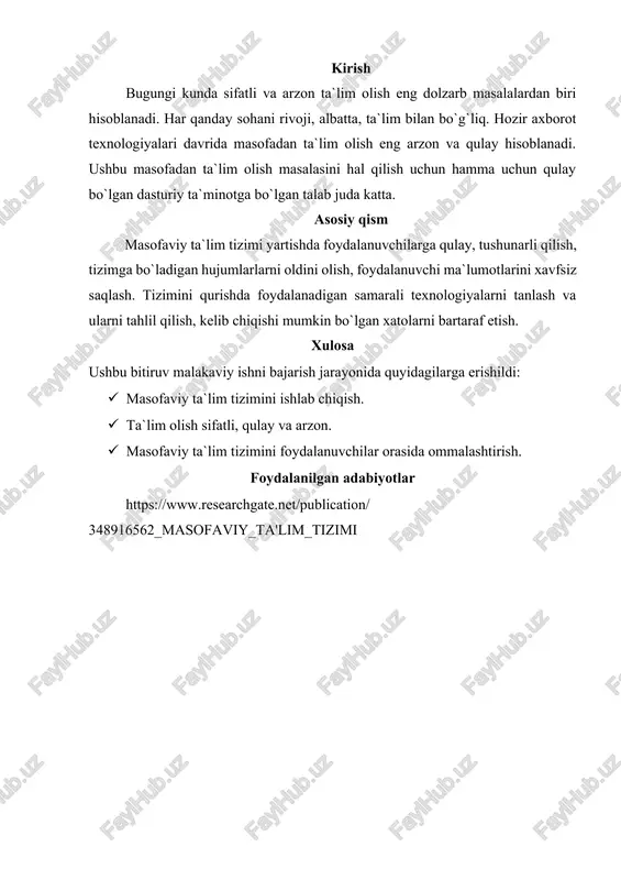 masofaviy ta'lim tizimi — DOCX
