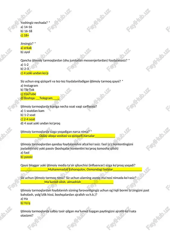 test ijtimoiy tarmoq boʻyicha — DOCX