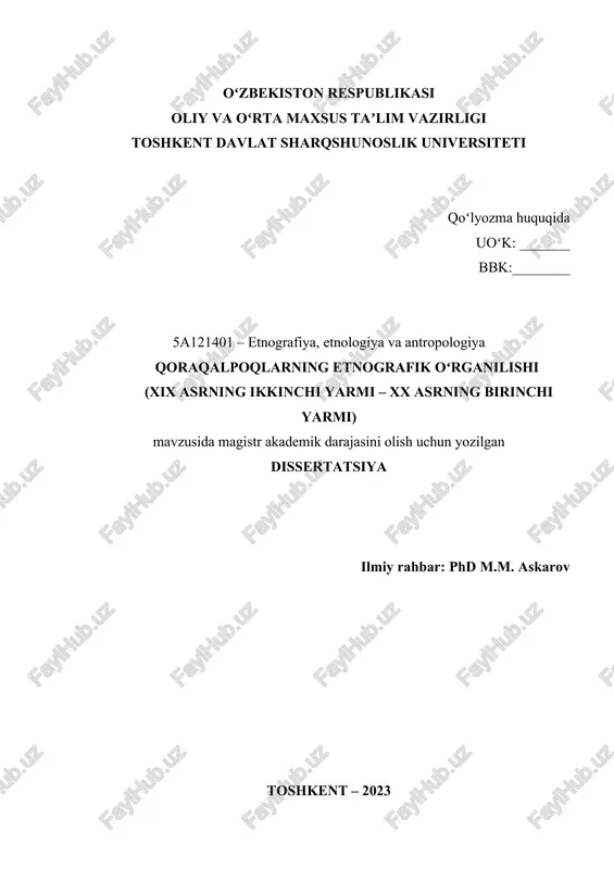 qoraqalpoqlarning etnografik o'rganilishi — DOC