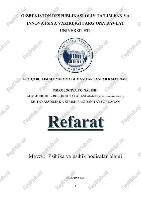 psihika va psihik hodisalar olami — PDF