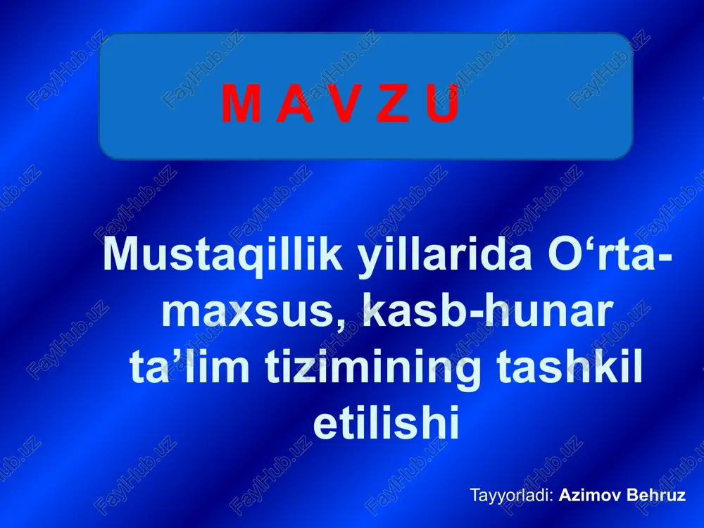 o‘rta-maxsus, kasb-hunar ta’lim tizimining tashkil etilishi — PPTX