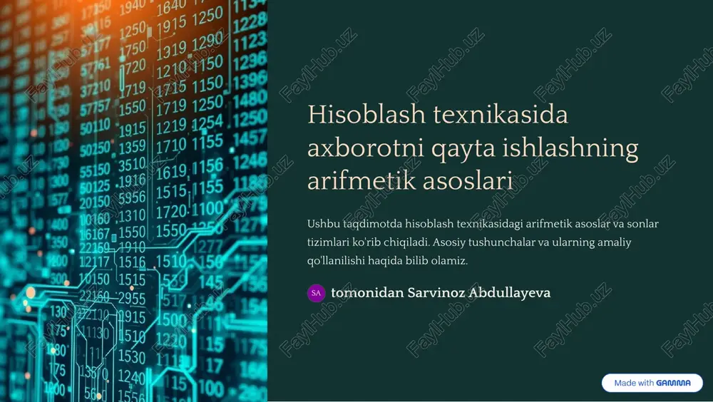 hisoblash texnikasida axborotni qayta ishlashning arifmetik asoslari — PDF