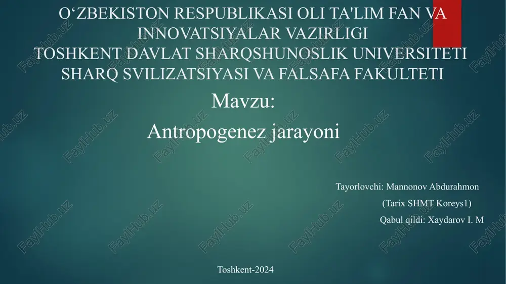 antropogenez jarayoni — PPTX