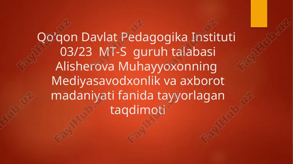 o'z mediya loyihasini ishlab chiqish va taqdim etish — PPTX