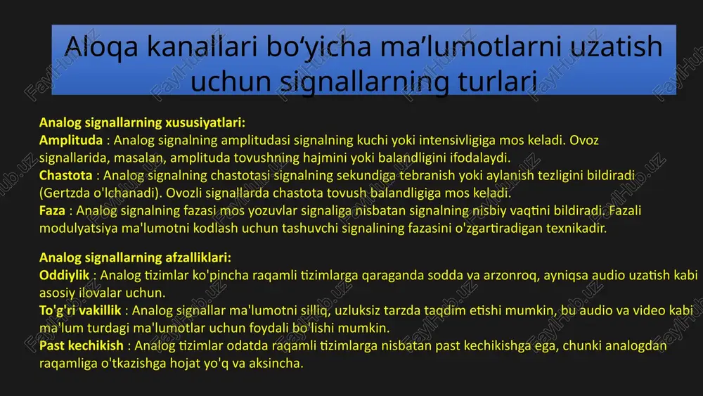 analog signallarning xususiyatlari — PPTX