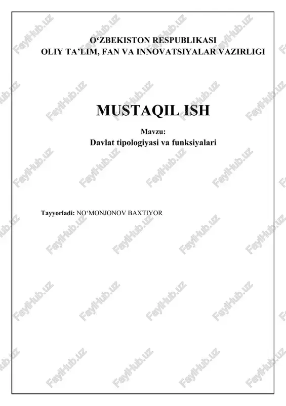 davlat tipologiyasi va funksiyalari — DOCX