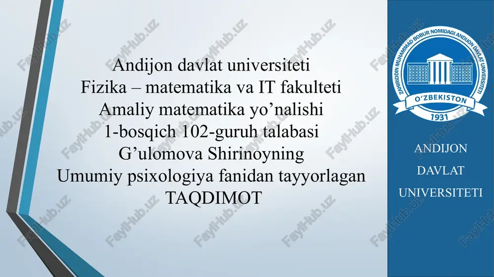 umumiy psixologiya fanidagi taqdimot — PPTX