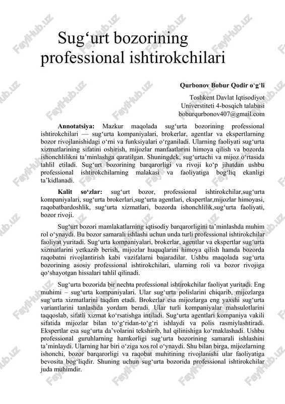 sugʻurt bozorining professional ishtirokchilari — DOCX