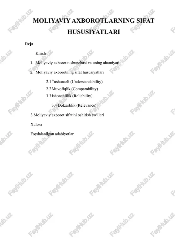 moliyaviy axborotlarning sifat hususiyatlari — DOCX