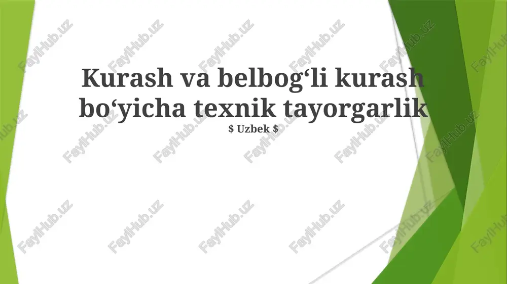 kurash va belbogʻli kurash boʻyicha texnik tayorgarlik — PPTX