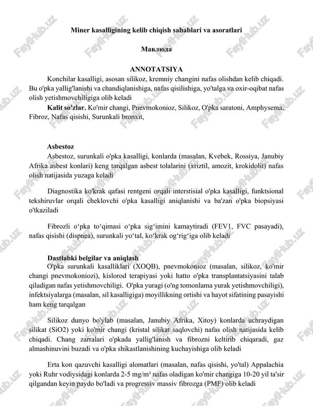 miner kasalligining kelib chiqish sabablari va asoratlari — DOCX