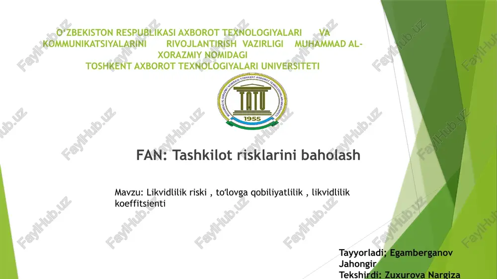 tashkilot risklarini baholash — PPTX