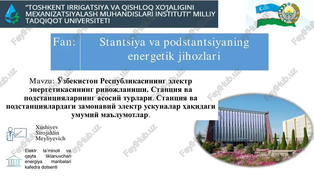 o'zbekiston respublikasining elektr energetikasining rivojlanishi — PDF