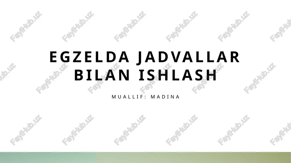 excel jadvallari va ularning funksiyalari — PPTX