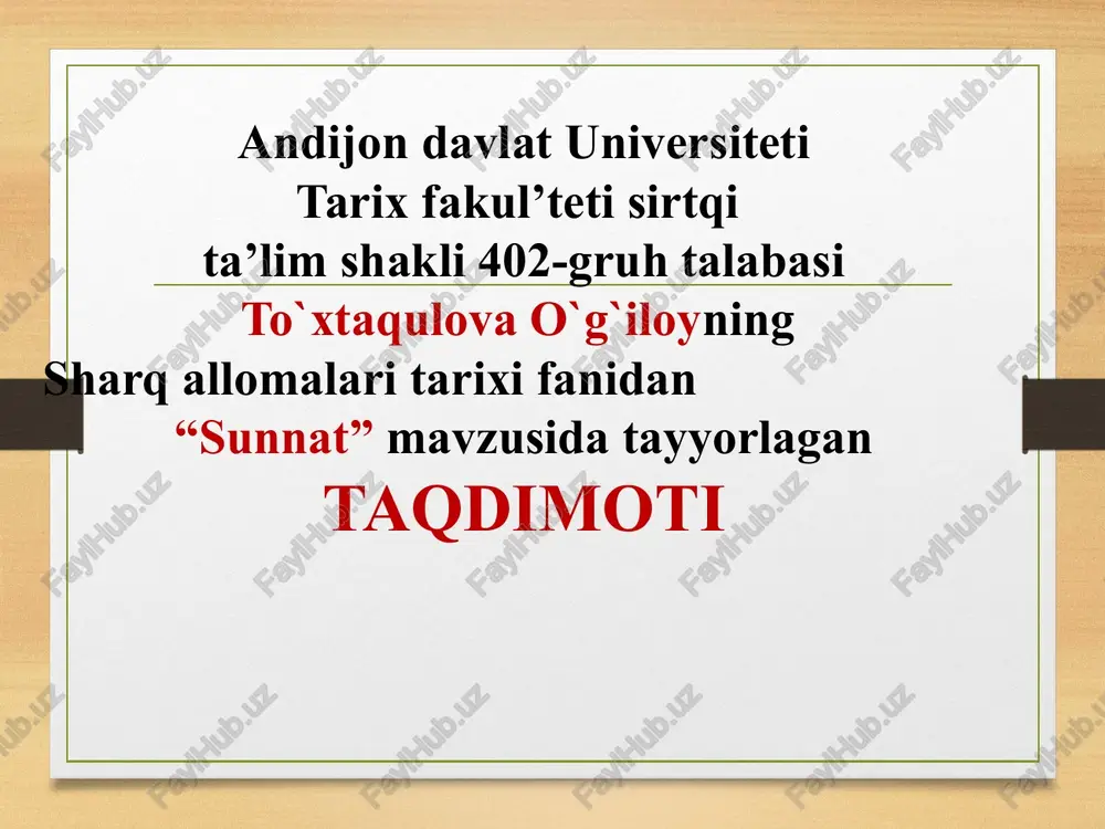 sunnat – iymonning ajralmas qismi — PPTX