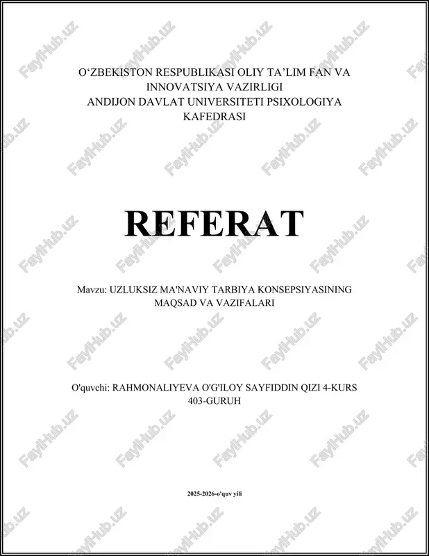 uzluksiz ma'naviy tarbiya konsepsiyasi — DOCX