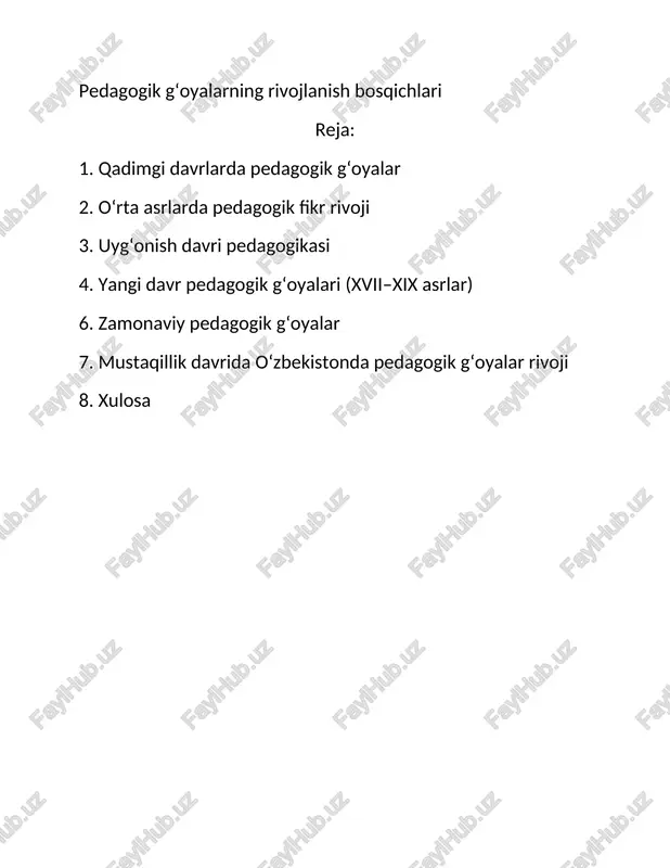 pedagogik gʻoyalarning rivojlanish bosqichlari — DOCX