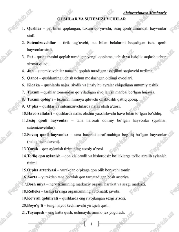 qushlar va sutemizuvchilar — PDF