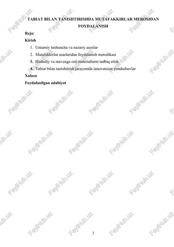 tabiat bilan tanishtirishda mutafakkirlar merosidan foydalanish — DOCX