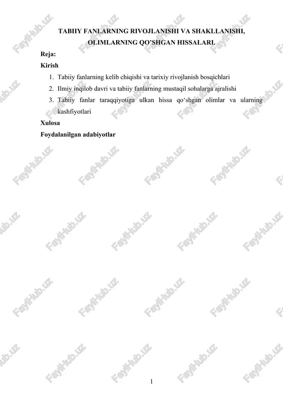 tabiiy fanlarning rivojlanishi va shakllanishi — DOCX