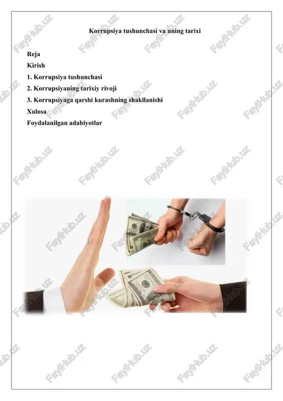 korrupsiya tushunchasi va uning tarixi — DOCX