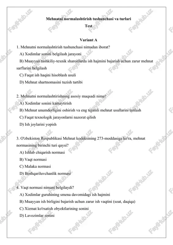 mehnatni normalashtirish tushunchasi va turlari — DOCX