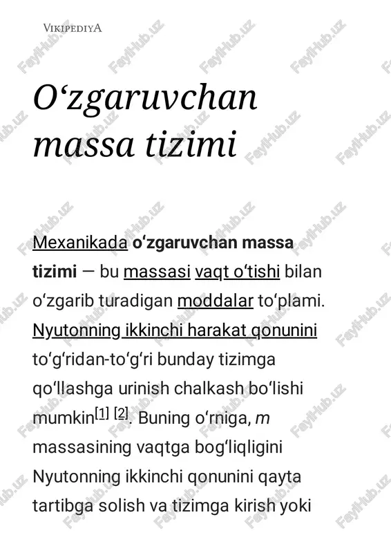 o‘zgaruvchan massa tizimi — PDF