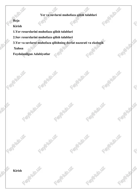 yer va suvlarni muhofaza qilish talablari — DOCX