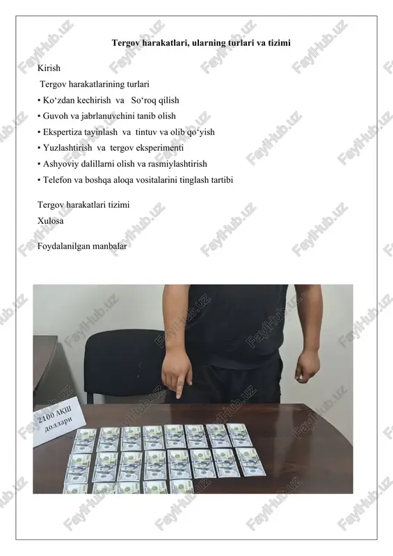 tergov harakatlari, ularning turlari va tizimi — DOCX