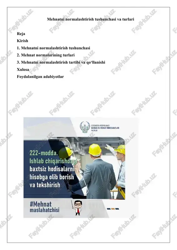 mehnatni normalashtirish tushunchasi — DOCX