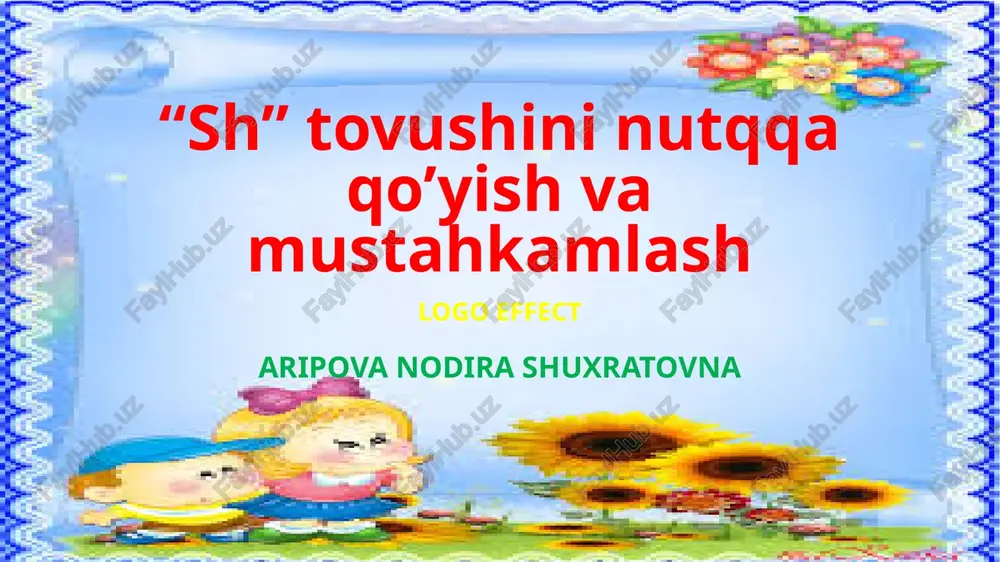 "sh"tovushini nutqqa qo'yish va mustahkamlash — PPTX