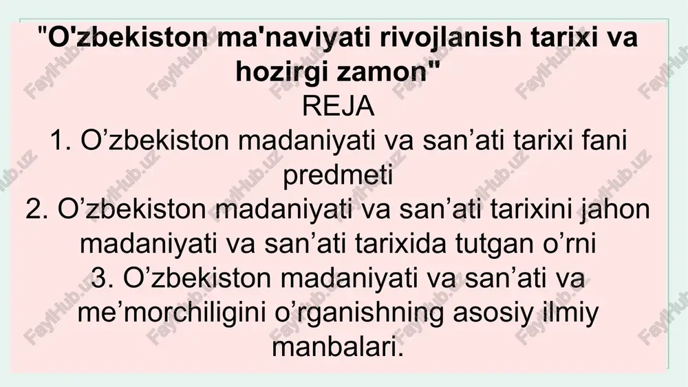 o'zbekiston ma'naviyati rivojlanish tarixi va hozirgi zamon — PPTX