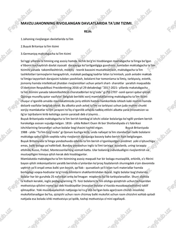 jahonning rivojlangan davlatlarida taʼlim tizimi — DOCX