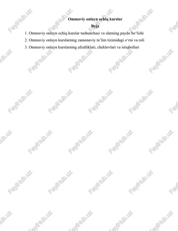 ommaviy onlayn ochiq kurslar — DOCX