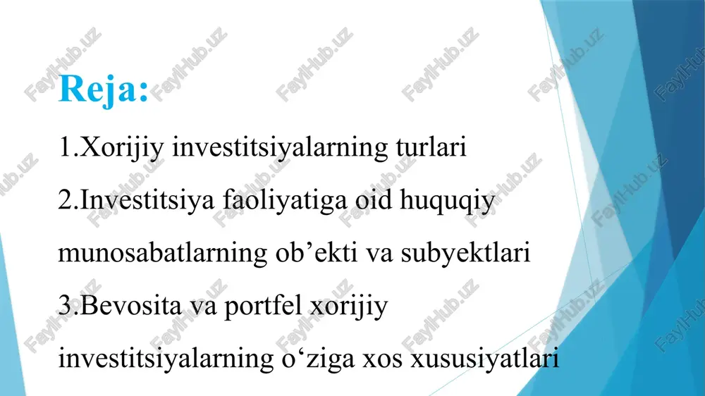 xorijiy investitsiyalar — PPTX