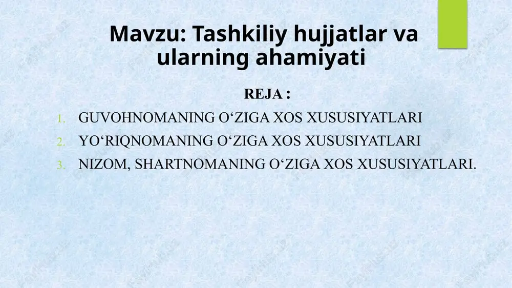 tashkiliy hujjatlar va ularning ahamiyati — PPTX