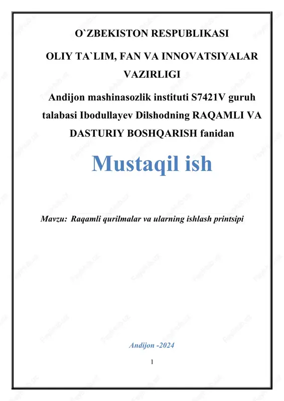 raqamli qurilmalar va ularning ishlash printsipi — DOCX