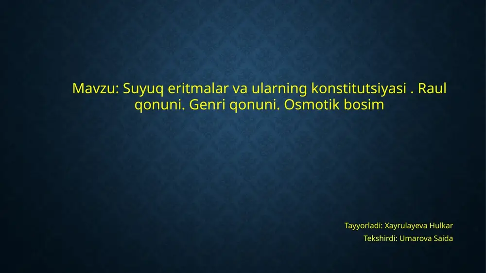 suyuqeritmalar va ularning konstitutsiyasi — PPTX