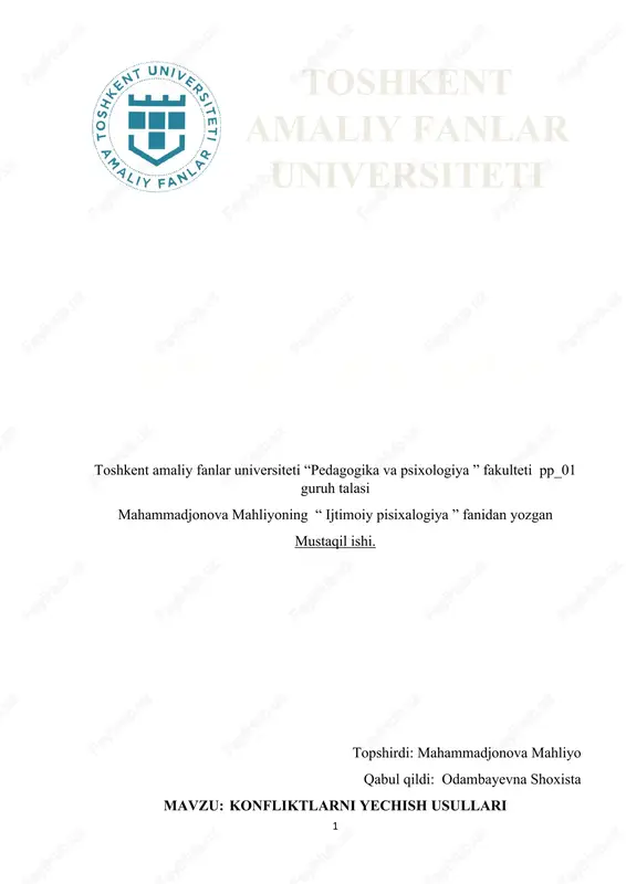 konfliktlarni yechish usullari — DOCX