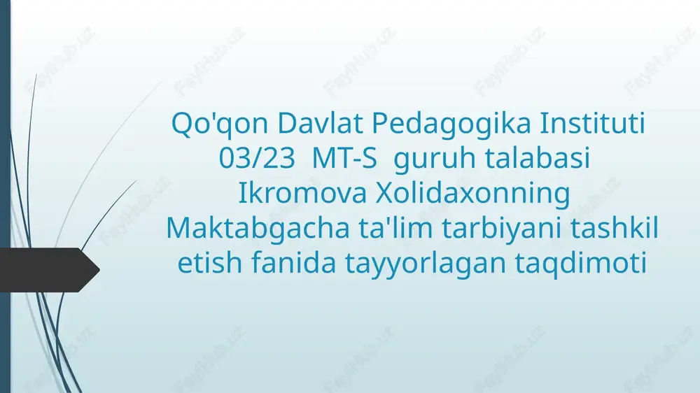 maktabgacha ta'lim tarbiyani tashkiletish fanidatayyorlagan taqdimoti — PPTX