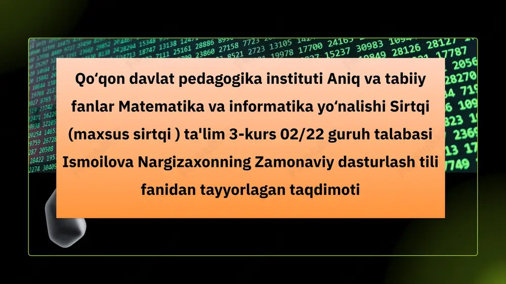 zamonaviy dasturlash tili fanidan tayyorlagan taqdimoti — PPTX