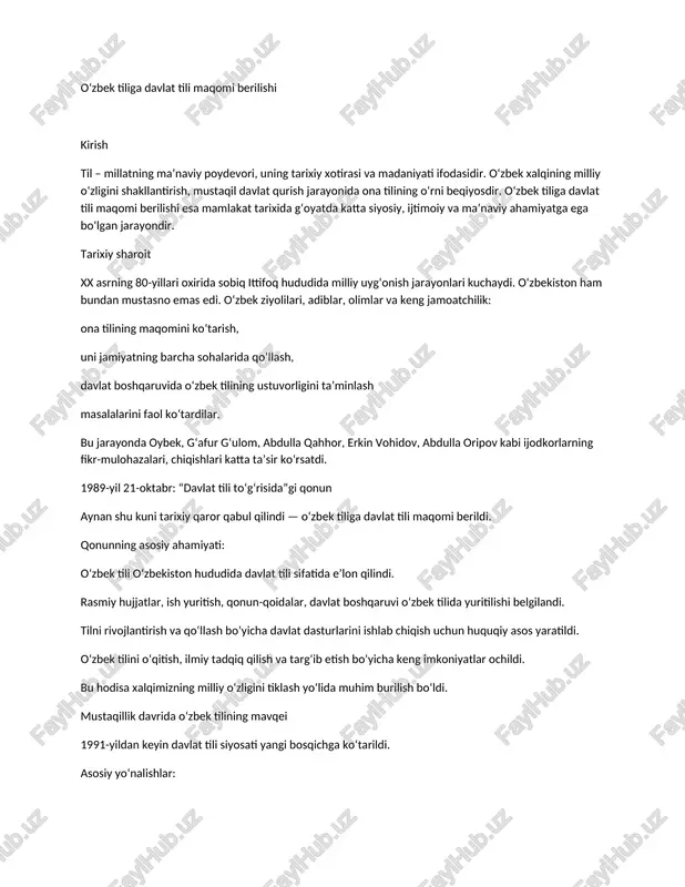 davlat tili maqomi berilishi — DOCX